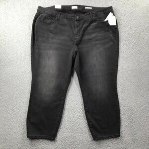 WONDERLY Womens Plus Size 26W Mid Rise Black Stretch Denim Skinny Crop Jeans NEW